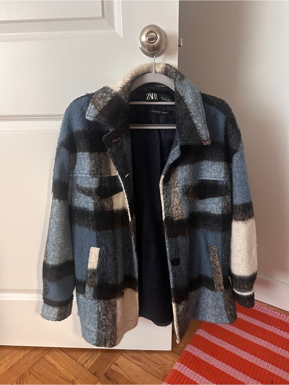 ZARA Blue Black Cream Plaid Teddy Jacket